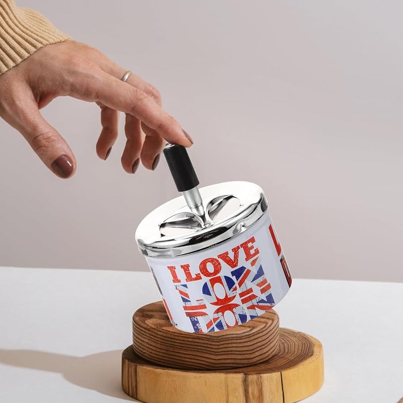 منفضة سجائر معدنية مقاومة للرياح تلقائية بدون دخان مع غطاء للاستخدام في الهواء الطلق والشرفة والمنزل والسفر - Image 3